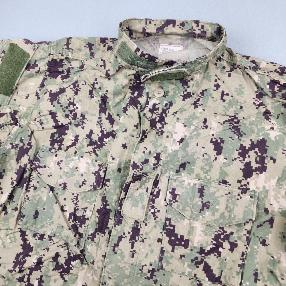 US Navy Blouse Mens Large Long Green Camo NWU Type III Working Uniform Top Seals